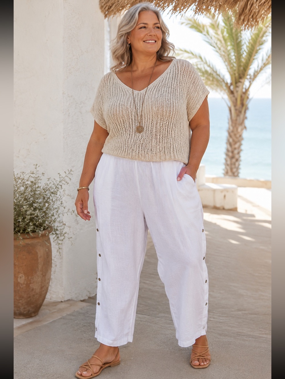 D & Co Beach NWOT 100% Cotton Gauze Pants white size 2X